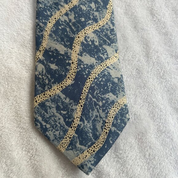 Vintage Boss Hugo Boss Mens Blue Abstract Patterned Silk Tie 57" Made in Italy - Picture 1 of 3